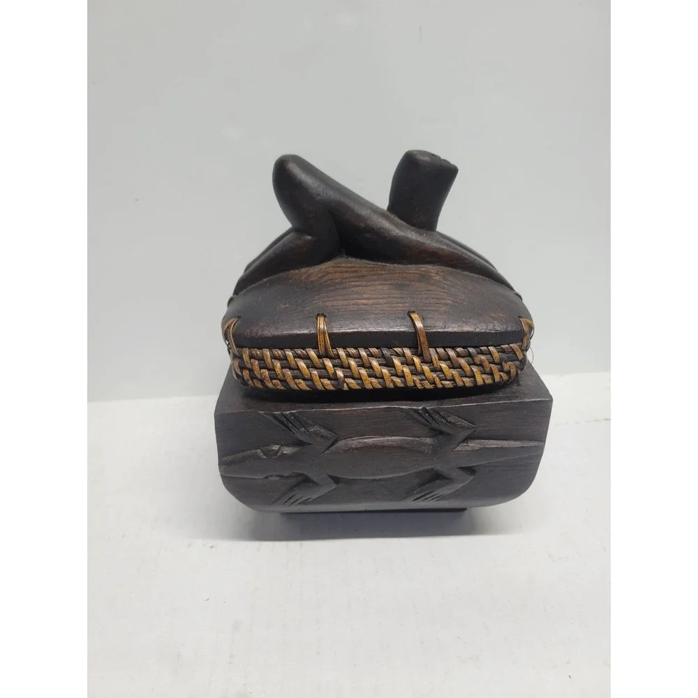 Hand Carved fertility Wood Trinket‎ Box herbal storage Folk Art Tribal Decor